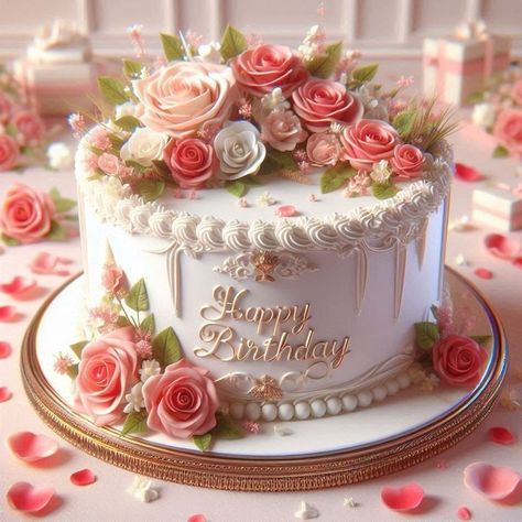 Happy Birthday Mama Cake, Cake Dp, Happy Birthday Flower Cake, Flower Buttercream, Birthday Cake Images, Happy Birthday Disney, Happy Birthday Mama, Happy Birthday Cake Pictures, Happy Birthday Friends