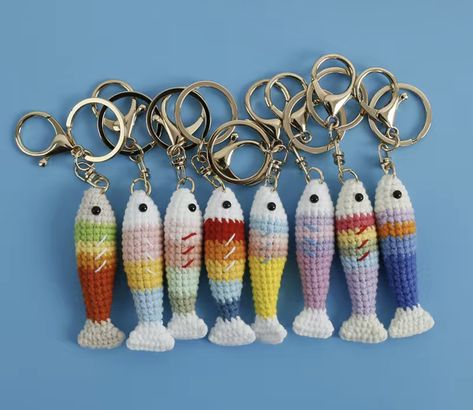 Crochet Lego, Crochet Fish Patterns, Knitted Rainbow, Fish Keychain, Crochet Fish, Fish Ornaments, Crochet Shop, Rainbow Fish, Crochet Wool