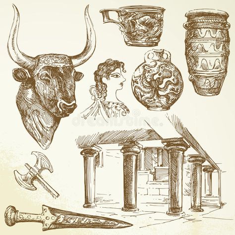 Ancient Crete, Daedalus And Icarus, Palace Of Knossos, Knossos Palace, Palace Architecture, The Minotaur, Anime Book, Greek Myths, Bullet Journal Doodles