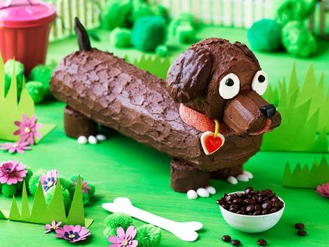 41 Kid's birthday cake decoration recipe collection | Australian Women's Weekly Food Sausage Dog Cake, Whale Birthday Cake, Dog Cake Recipe, Dachshund Cake, Dogs Cake, Birthday Cake For Women Simple, Arte Dachshund, Lolly Cake, Dog Cake Recipes