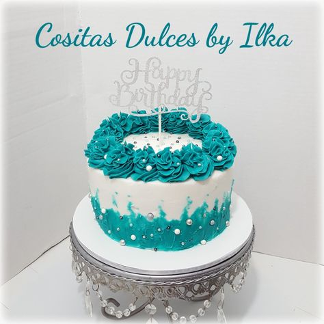 Teal Blue Cake Ideas, Tiffany Blue Birthday Cake, Turquoise Cake Birthday, Turquoise Cake Ideas, Teal Cake Ideas, Teal And Gold Cake, Teal Cakes, Teal Birthday Cake, Tiffany Blue Cakes