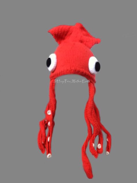 Squid Hat, Crochet Animal Hats, Funny Crochet, Giant Squid, Funky Hats, Crocheting Ideas, Crochet Mermaid, Hat Knit, Project Proposal