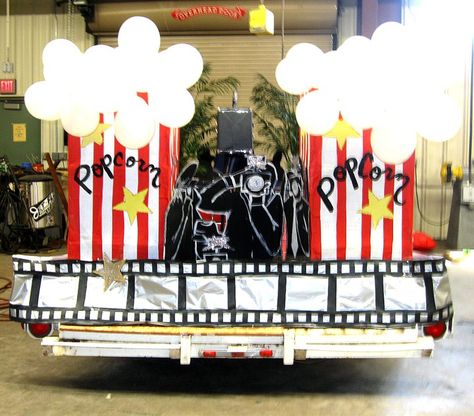 Hollywood themed float Truck Parade Decorations, Movie Theme Parade Float Ideas, Hollywood Theme Homecoming Floats, Hollywood Theme Parade Float, Movie Theme Float Ideas, Red Carpet Float Ideas, Hollywood Theme Float Ideas, Hollywood Parade Float Ideas, Movie Parade Float Ideas