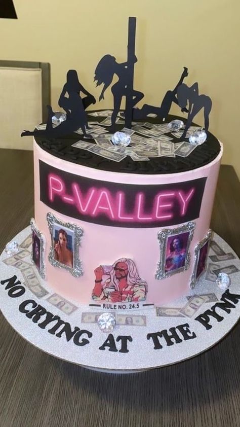 Birthday Cake Baddie Aesthetic, P Valley Birthday Party Theme, Valley Theme Party, P Valley Themed Birthday Party, 24th Birthday Themes For Her, 23rd Birthday Cake Ideas For Women, P Valley Themed Party, P Valley Party Theme, Baddie Cake Ideas