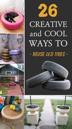 26 examples how to recycle tires and transform them into useful and decorative objects for your home and garden. Repurpose Old Tires, Recycle Tires, Upcycle Tires, Recycled Tyres, Repurposed Tire, Reuse Old Tires, Tire Craft, Tire Furniture, Tire Garden