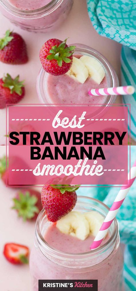 How to make a healthy strawberry banana smoothie, with or without yogurt! This easy smoothie recipe needs just 3 simple ingredients. A refreshing snack or healthy breakfast! #smoothies #strawberry #banana Best Strawberry Banana Smoothie, Granitas, Smoothies Vegan, Blender Smoothie, Fruit Smoothie Recipes Healthy, Juice Smoothies Recipes, Best Smoothie, Smoothie Recipes Healthy Breakfast, Banana Smoothie Recipe