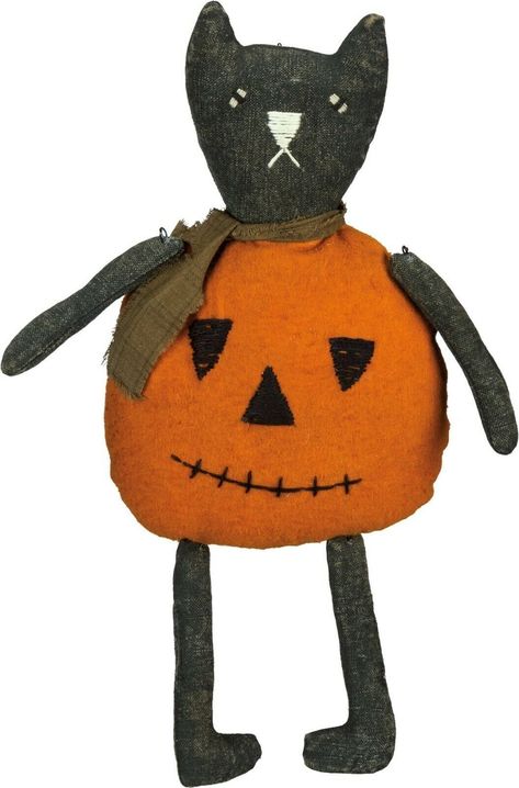 Folk Halloween, Jack O Lantern Cat, Decor Sewing Projects, Decor Trinkets, Fall Primitives, Primitive Halloween Decor, Warm Halloween, Primitive Fall Decor, Fall And Halloween Decor