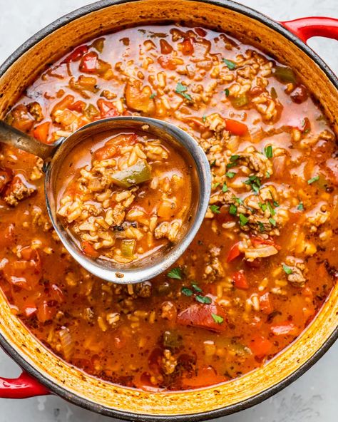 College Recipes, Meal Prep Plan, Easy Stuffed Peppers, Cozy Fall Recipes, Leftovers Soup, Soup With Ground Beef, Stuffed Pepper, Pepper Soup, Soup And Stew