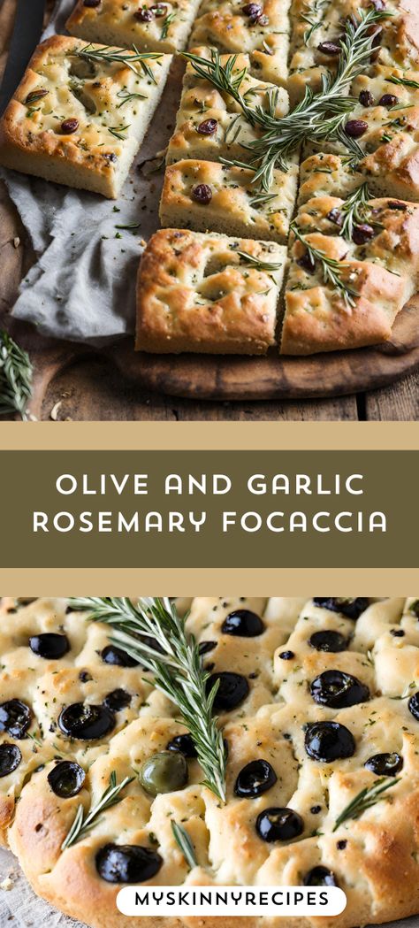 🌿✨ Elevate your baking game with this mouthwatering Olive and Garlic Rosemary Focaccia! 🍞🫓 Delight in the perfect blend of savory black olives, aromatic garlic slices, and fragrant rosemary leaves atop a golden, pillowy bread. Perfect for sharing as a side or appetizer, this homemade treat will have everyone coming back for more! #myskinnyrecipes #Focaccia #BakingMagic #HomemadeDelights 🥖 . Olive Foccacia Bread Recipes Easy, Garlic Rosemary Focaccia, Black Olive Bread, Joanna Gaines Focaccia Bread, Rosemary Olive Bread, Rosemary Fig Foccacia, Flavored Focaccia Bread, Olive Bread Recipe, Rosemary Foccacia Bread