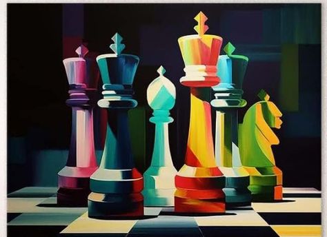 Chess Art Design, Chess Drawing, Chess Painting Easy, Chess Painting Ideas, Chess Art Paintings, Chess Pieces Art, Color Wheel Art Projects, Brain Art, Beautiful Art Paintings