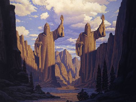 The Pillars of the Kings - Giclee, Brothers Hildebrandt The Argonath, Brothers Hildebrandt, Tolkien Artwork, Lord Of Rings, Minas Tirith, John Howe, Brothers Art, Tolkien Art, Lotr Art