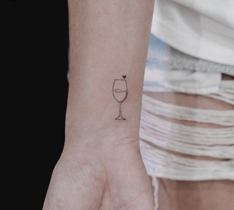 Wine Glass Tattoo, Wine Tattoo, Bestie Tattoo, Bottle Tattoo, Bff Tattoos, Friendship Tattoos, Hand Tattoo, Friend Tattoos, Little Tattoos