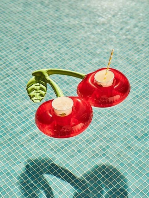 $3.40!! 1pc A Double Mouth Red Cherry Design Inflatable Swimming Cup Holder, Transparent Mouth Cherry Coaster Pvc Inflatable Water Floating Drink Cup Holder Coaster, Creative Cocktail Cup Holder Party Theme Decoration, Summer Beach Pool Party Pool ToysI discovered amazing products on SHEIN.com, come check them out! Pool Party Floats, Swimming Pools Drank, Pool Party Drinks, Cute Pool Floats, Inflatable Palm Tree, Floats Drinks, Cherry Drink, Pool Drinks, Summer Swimming Pool