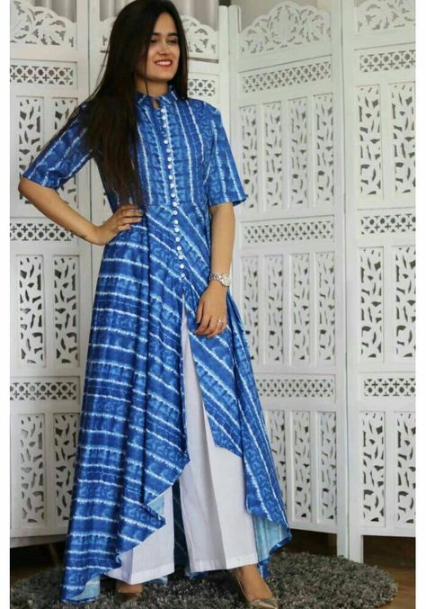 Indian Kurti Designs, Stylish Kurtis Design, Blue Kurta, Designer Kurti Patterns, Kurti Patterns, Simple Kurti Designs, Long Kurti Designs, Long Dress Design, Salwar Kamiz