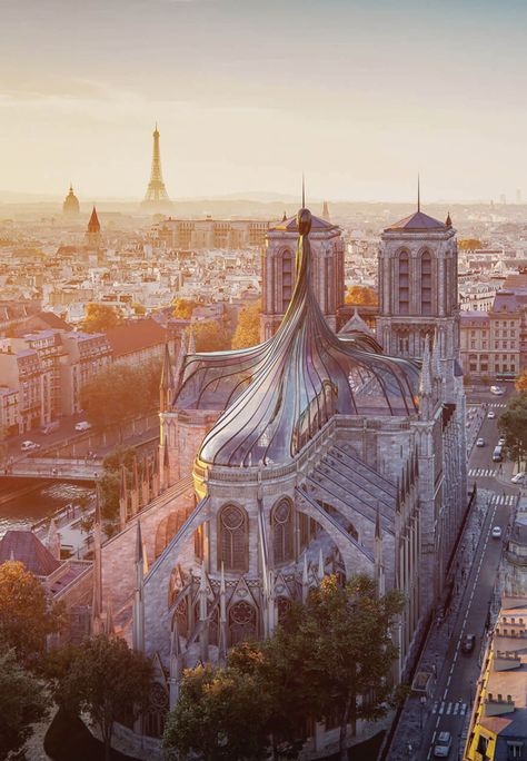 Notre Dame Paris, Speculative Design, Notre Dame Cathedral, Gothic Cathedrals, Gothic Church, Sacred Architecture, Solar Installation, Adaptive Reuse, Glass Roof