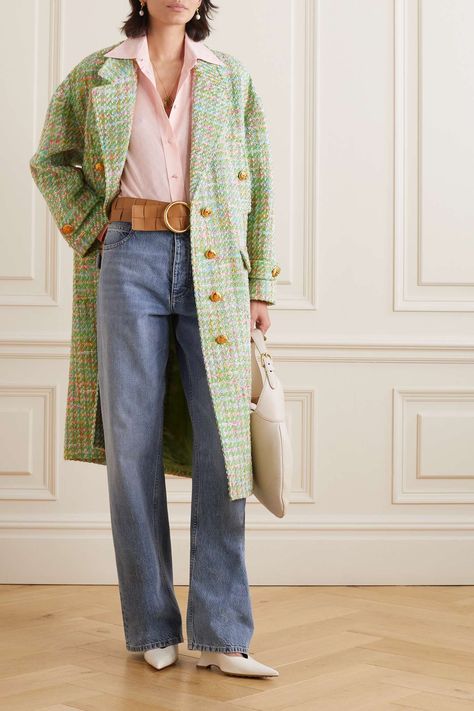 Look Rose, Green Tweed, Gucci Outfits, Tweed Coat, Green Coat, Silk Mini Dress, Winter Fashion Outfits, Tweed Jacket, Net A Porter