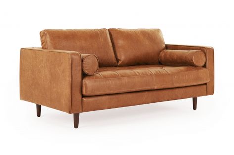 Draper 2.5-Seater Sofa | Brown Italian Aniline Leather | Retro Design Leather Love Seat, Tan Leather Sofas, Tufted Loveseat, Comfortable Living Room, Modern Leather Sofa, Faux Leather Sofa, Bolster Pillows, Velvet Loveseat, Modern Loveseat