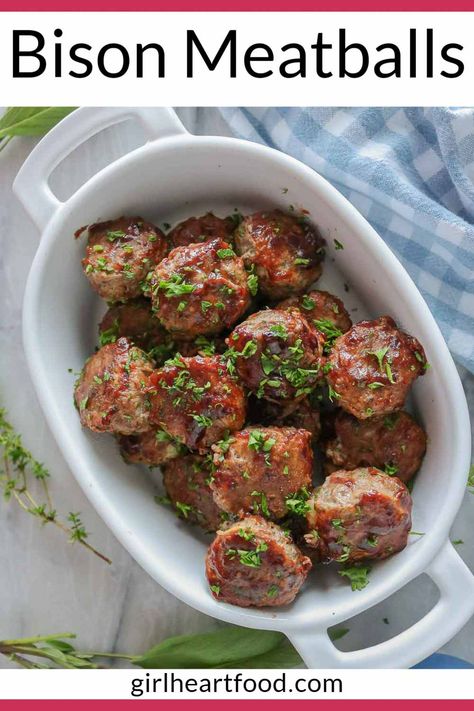 Bison Meatballs, Homemade Meatballs Recipe, Sage And Rosemary, Game Meat, Comfort Dinner, Meatball Recipe, Quick Breakfast Recipes, Homemade Meatballs, Heart Food