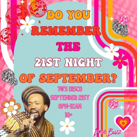 Do you remember?✨ Join us on the 21st night of September. For a Thursday night fever!🕺 Bring out this gogo boots and bell bottom to our… | Instagram Do You Remember The 21st Of September, 21st Of September, 21st Night Of September, Night Fever, 70s Disco, Gogo Boots, September 21, Thursday Night, Cocktail Bar