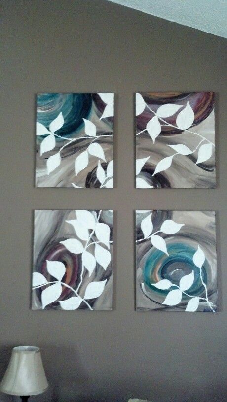 4 piece acrylic on canvas. Neutral leaf pattern. Perfect in my living room.  A friend of mine does these paintings, GORGEOUS!! Diy Spray Paint, Paint Nite, Canvas Painting Ideas, White Leaves, Pop Art Painting, Art Appreciation, Acrylic Canvas, Canvas Crafts, Leaf Art