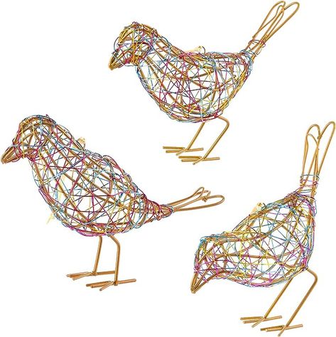 ZZZ TYLOO Set of 3 Handmade Bird Statue Home Decor,Metal Bird Figurine Rustic Table Decor, Hanging Metal Bird Decor Woven with Colorful Wire for Home Decoration Memo Holder Bird Decorations, Colorful Threads, Statue Home Decor, Home Decor Metal, Upscale Furniture, Rustic Table Decor, Unique Candle Holders, Living Room Ornaments, Memo Holder