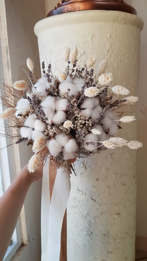 Bouquet Rustic Wedding, Dried Flowers Wedding, Rustic Wedding Bouquet, Cotton Wedding, Rustic Bouquet, Dried Bouquet, Hand Bouquet, Maid Of Honour Gifts, Deco Floral