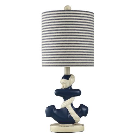 PRICES MAY VARY. Ed Nautical Anchor Table Lamp Navy And White Finish Blue Fabric Shade Coastal Due to production process, each piece is unique and no two are exactly alike. White and blue naval anchored lamp base, composed out of poly resin. Lamp has silver hardware & a clear cord. Lamp shade is blue and white vertical stripped and is a drum shape. Material Info: Poly Resin - Metal. Weight (Pounds): 6.996. Shade Color: Navy Blue / White. Shade Material Info: Fabric. Switch Type: ON/OFF. System T Nautical Kids Bedroom, Nautical Boy Room, Baby Nurseries, Nautical Nursery Decor, Blue Table Lamp, Metal Lamp Shade, Blue And White Fabric, Glass Sphere, Rustic Traditional