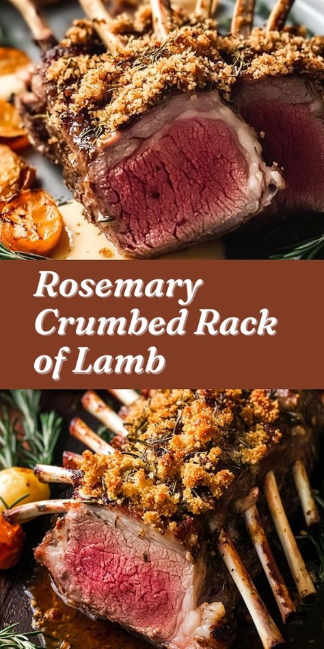 The Rosemary Crumbed Rack of Lamb is a truly elegant dish that elevates any dinner occasion! 🍽️🌿 With tender lamb coated in a fragrant rosemary crust, this dish is perfect for special gatherings, holiday meals, or when you want to impress guests with a gourmet touch.  📌 Save this pin to make a sophisticated and delicious rosemary crumbed rack of lamb for your next dinner! #RackOfLamb #ElegantDinners #HolidayMeals #RosemaryLamb #GourmetCooking #FlavorfulMeals Rack Of Lamb Recipes Oven Mustard, Bbq Rack Of Lamb, Rack Of Lamb Recipes, Lamb Recipes Oven, Lamb Rack Recipe, Roasted Lamb Chops, Lamb Rack, Roast Rack Of Lamb, Crusted Rack Of Lamb