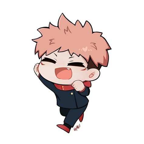 Chibi Itadori Yuuji, Yuji Chibi Icon, Chibi Jujutsu Kaisen Characters, Jujutsu Kaisen Kawaii Chibi, Chibi Yuji Itadori, Sukuna Cute Chibi, Chibi Itadori, Cute Itadori, Yuji Chibi