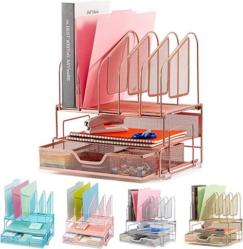 Eye-Catching Rose Gold Desk Organization, Large Capacity and Stable, Durable Material, Easy to Install Stable Office, Gold Office Desk, Gold Office Accessories, Rose Gold Desk, Rose Gold Office, Folder Holder, Office Decor For Women, Gold Office, Gold Desk