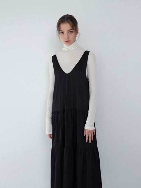 Sleeveless Shirring Dress_Black | W Concept White Turtleneck Outfit, White Turtleneck Dress, Shirring Dress, Turtleneck Dress Sleeveless, Turtleneck Outfit, White Turtleneck, Turtleneck Long Sleeve, Sleeveless Turtleneck, Fashion Design Drawings