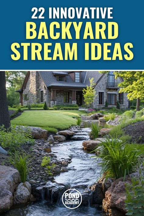 Discover 22 innovative and captivating backyard stream ideas to transform your outdoor space into a serene oasis. Backyard Streams And Ponds, Backyard Waterfall And Stream, Backyard Stream Ideas, Stream In Backyard, Backyard River Ideas, Backyard Stream Landscaping, Backyard Stream Diy, Water Falls Backyard, Garden Stream Ideas