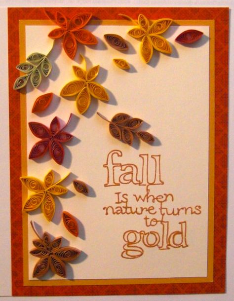 Autumn Leaves Quilled Birthday Cards, Quill Art, Diy Quilling Crafts, Quilled Cards, Paper Quilling Cards, Desain Quilling, Halloween Cards Handmade, Quilling Tutorial, Christmas Mesh Wreaths