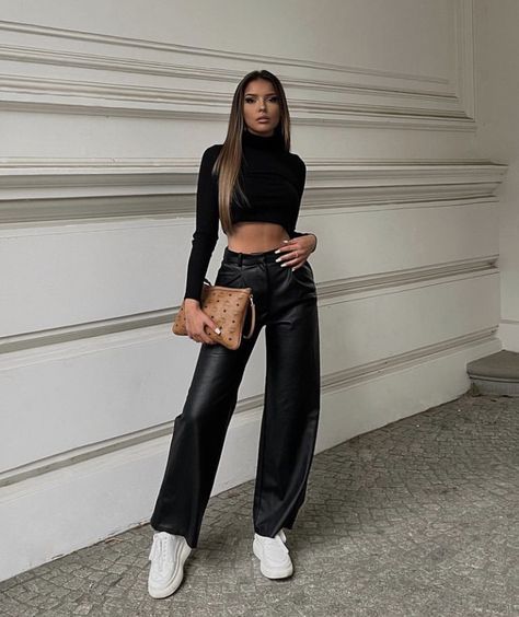 Loose Leather Pants Outfit, Loose Leather Pants, Leather Pants Outfit, Different Aesthetics, Purple Nails, Pants Outfit, Trousers Women, Leather Pants, Pu Leather