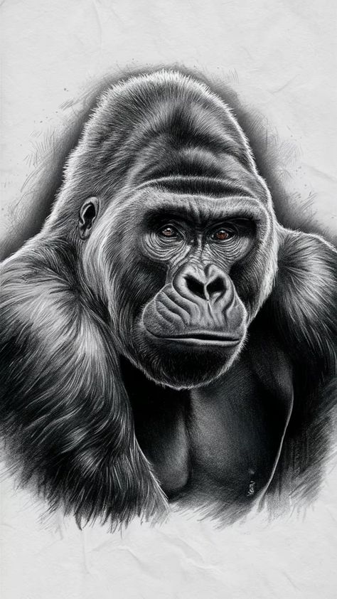 Picture of a gorilla sketch with amazing detail, highlighting fine lines and shadows. Silverback Gorilla Art, Gorilla Drawing Sketches, Gorilla Sketch, Gorilla Drawing, Powerful Animals, Gorilla Art, Gorillas Art, Expressive Faces, Gorilla Tattoo