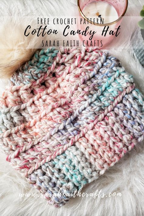 Free Crochet Pattern: Cotton Candy Hat | Sarah Faith Crafts - Free Knitting and Crochet Patterns Chunky Crochet Hat, Beauty Bites, Faith Crafts, Easy Crochet Hat, Hat Patterns Free, Knitting And Crochet Patterns, Easy Crochet Patterns Free, Travel Luxury, Crochet Hat Free