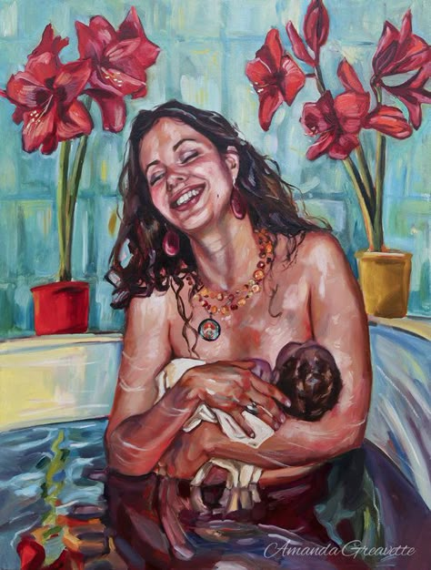 31 Powerful Paintings That Capture The Beauty Of Birth And Pregnancy | HuffPost Amanda Greavette, Birth Prep, Birth Art, Pregnancy Art, Birth Affirmations, Water Birth, Birth Doula, Birth Center, Home Birth