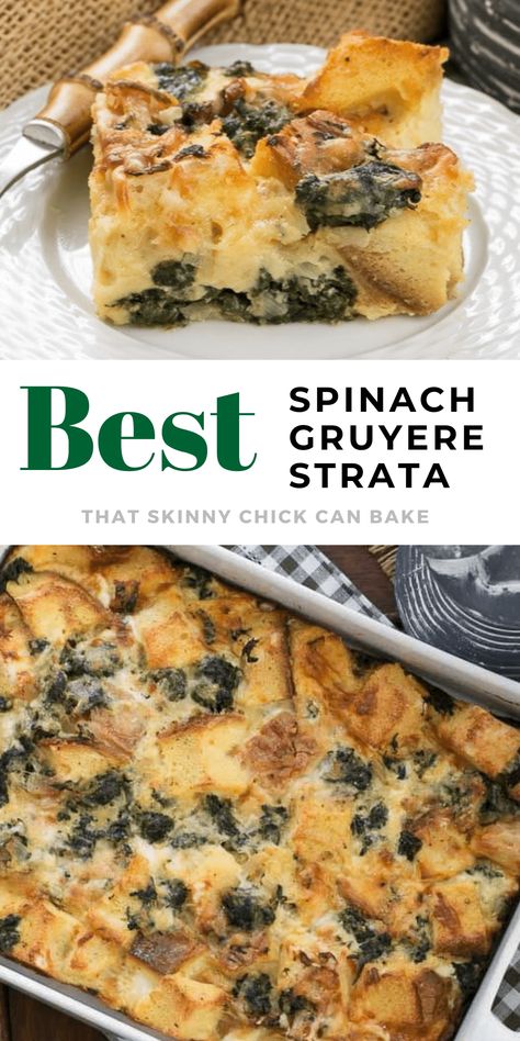 Spinach Gruyere Strata, Spinach Egg Casserole Breakfast, Fritatta Recipe Breakfast, Egg Strata Recipes, Breakfast Strata Recipes, Spinach Strata Recipe, Egg Casserole With Bread, Breakfast Casserole With Spinach, Spinach Strata