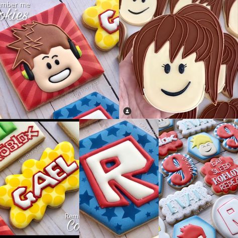 Roblox Cookies Decorated, Roblox Cookies, Roblox Cakes, Nice Cakes, Kids Cookies, Roblox Party, Roblox Cake, Roblox Birthday, Roblox Ideas