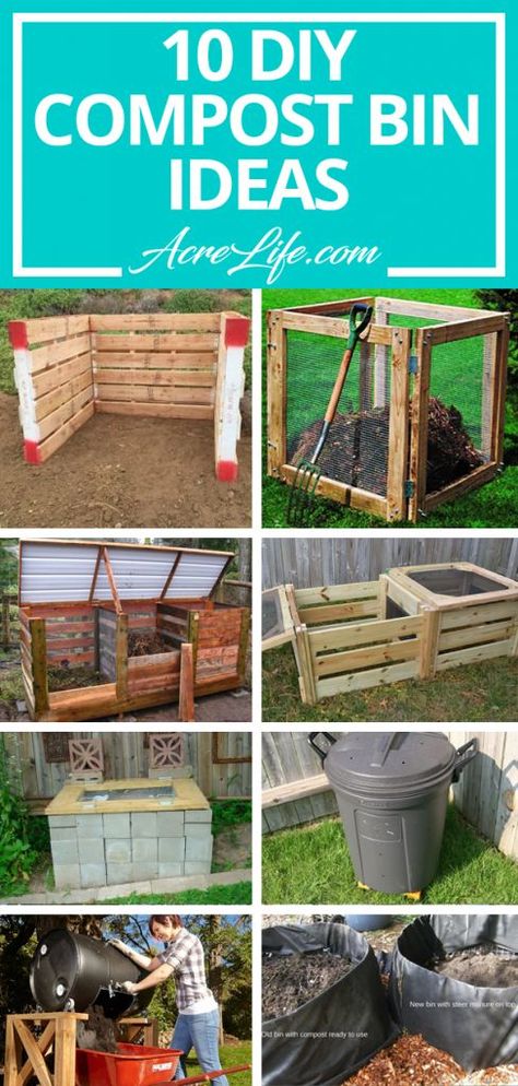 10 DIY Compost Bin Ideas for any skill level. #diy #compostbin #compost #acrelife Animal Proof Compost Bin, Diy Composting Bin, Compost Heap Ideas, Compost Turner Diy, Pretty Compost Bin, How To Build A Compost Bin, Compost Bin Ideas, Diy Compost Tumbler, Compost Ideas