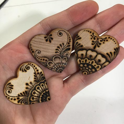 Three tiny hearts for pendants. #pyrography #woodburning Wood Burned Jewelry, Pyrography Art Ideas, Wood Burning Heart, Pyrography Ideas, Pyrography Necklace, Wood Burned Pendant, Cottagecore Pyrography, Wood Burned Butterfly, Wood Burning Pen