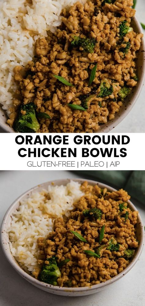 Ground Orange Chicken, Ground Chicken And Broccoli, Sausage Sweet Potato Recipes, Skin Recipes, Unbound Wellness, Chicken Bowls, Inflammatory Recipes, Paleo Chicken Recipes, Whole 30 Diet