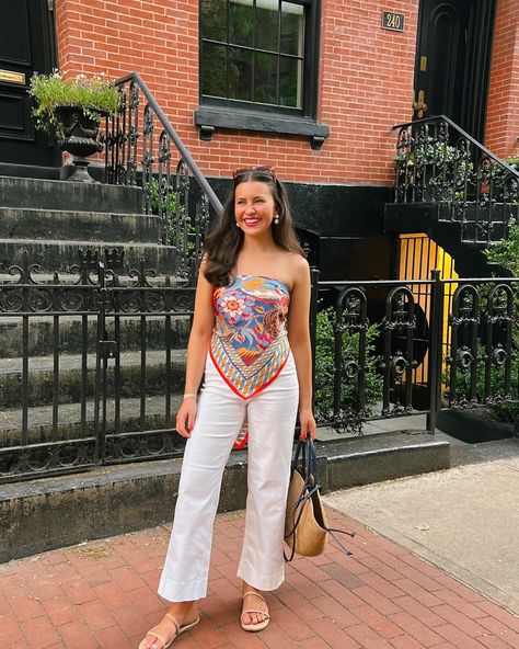 Our first date night in the city ❤️🚕 Had the best night exploring Jax’s new neighborhood! Comment ‘NYC’ and I’ll send you links to my look. Bandana Tube Top, Night In The City, Bandana Top, Scarf Top, Instagram Girls, Printed Ties, Top Women, Cami Tanks, Tie Backs