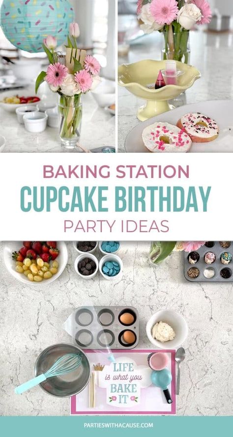 Cupcake Decorating Birthday Party, Baking Birthday Party Decorations, Cupcake Decorating Party Ideas, Cupcake Decorating Party For Kids, Decorate Your Own Cupcake Party, Baking Party Ideas, Baking Themed Birthday Party, Baking Birthday Party Ideas, Simple Party Table