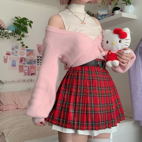 Sanrio Outfit Aesthetic, Cherry Inspired Outfit, Sanrio Outfits, Sanrio Fashion, Kawaii Outfit Ideas, Hello Kitty Dress, Hello Kitty Clothes, Clothing Design Sketches, Soft Girl Aesthetic