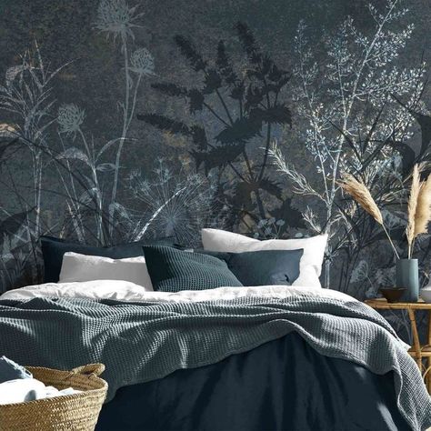 Colour Of The Year 2022, Crown Paints, Collage Mural, Dark Blue Wallpaper, Custom Wall Murals, Graham & Brown, Brown Walls, Blue Backdrops, Green Bedroom