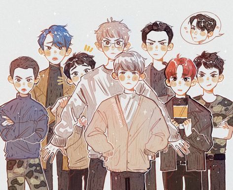 Exo Drawing, Exo Cartoon, Exo Chibi Fanart, Exo Baekhyun Funny, Exo Anime, Exo Meme, Exo Merch, Exo Background, Exo Aesthetic