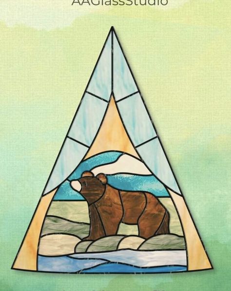 Woodland Stained Glass Patterns, Stained Glass Bear, Scroll Art, Glass Cabin, Glass Suncatchers, Wool Applique Patterns, Bench Ideas, Stained Glass Suncatchers, Stained Glass Crafts