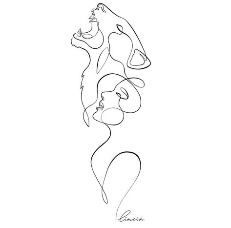 Lioness Tattoo Fine Line, Leo Line Tattoo, Woman With Lion Tattoo, Animal Line Art Tattoo, Goddess Tattoo Outline, Lion And Woman Tattoo, Small Lioness Tattoo For Women, Woman Warrior Tattoo Goddesses, Fine Line Lion Tattoo