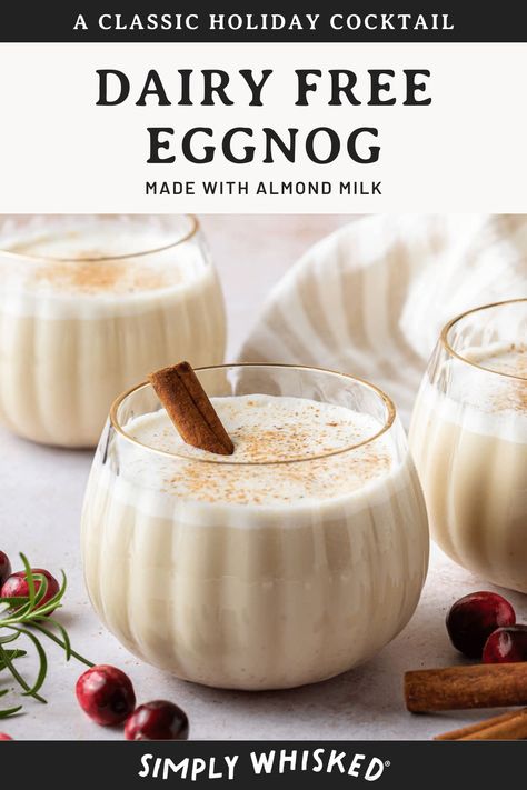 Celebrate the holidays with traditional eggnog made without milk. This dairy free eggnog is extra creamy and satisfying. You won't even miss the cream. Spike it with your favorite liquor to make it a cocktail or serve as-is for an alcohol free treat. Dairy Free Eggnog Recipe, Eggless Eggnog Recipe, Dairy Free Eggnog, Alcoholic Eggnog, Dairy Free Egg Nog, Vegan Eggnog, Easy Eggnog, Eggnog Recipe, Egg Nog